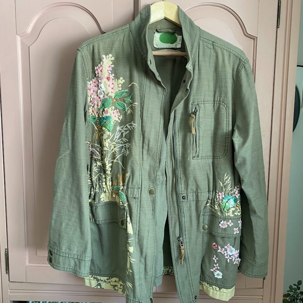 Anthropologie Embroidered Sequined Anorak Jacket